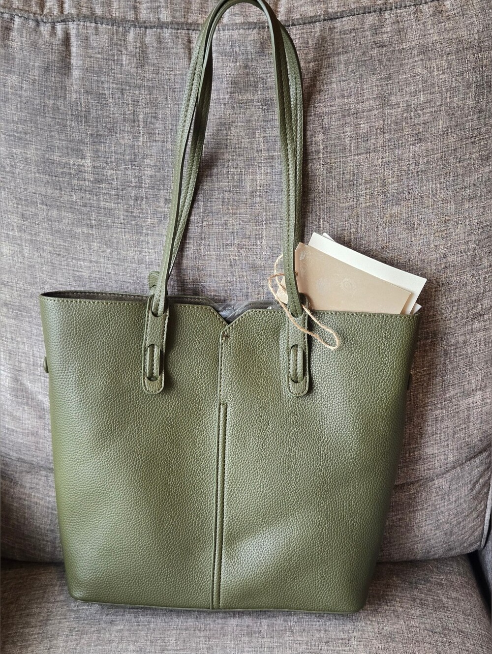 🔹 Antik Kraft Tote Bag Olive Green Pebbled BAG IN A BAG - Picture 7 of 8